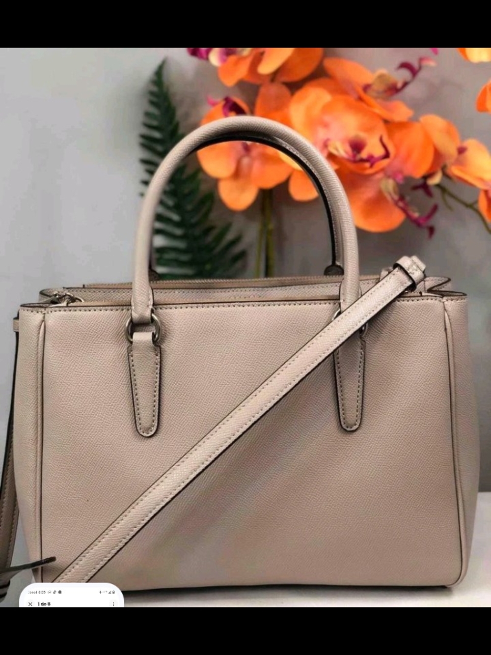 Coach Taupe Cream Pebbled Leather Satchel with Wallet - Picture 6 of 16